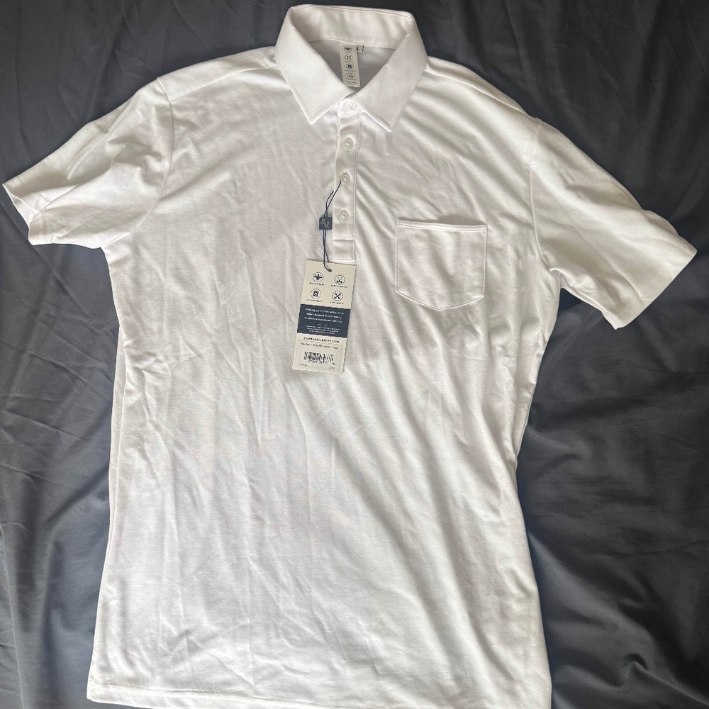 State & Liberty L White Polo "The Noah"